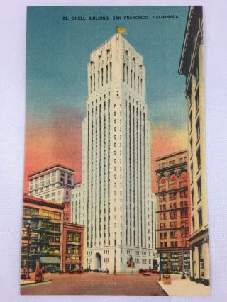Vintage Shell Building,  San Francisco,  Ca Linen Postcard Unposted