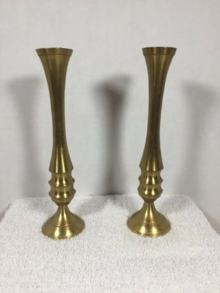 6 - 3/4 " Tall Vintage Solid Brass Candlesticks With Round Bases