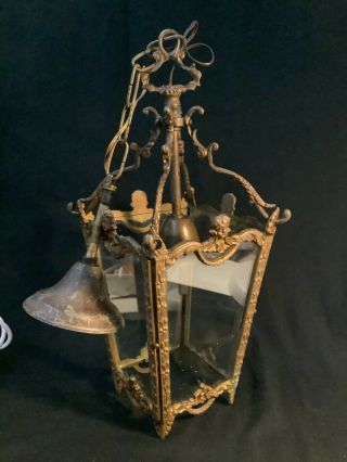 Antique Vintage Rococo Decorative Brass Gilt & Glass Panel Ceiling Lantern
