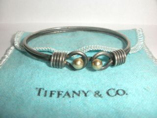 Authentic Vintage Tiffany Co Sterling Silver 14k Gold Ball Hook Bangle Bracelet