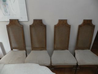 Set Of 6 Vintage Hand Carved Cane Back Dining Chairs