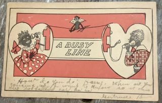 Vintage Postcard Black Cupid Americans Telephone Busy Line Valentine’s Day? 1907