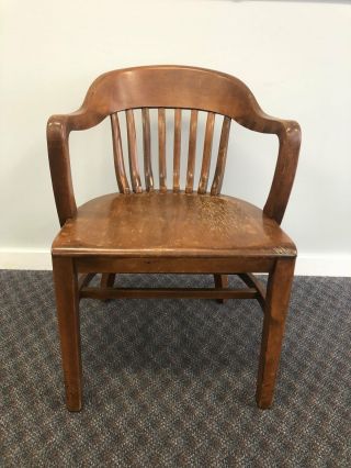 Vintage Wood Office Chair Arm Banker Desk Courthouse Lawyer Antique Mission Oak