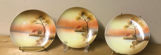 3 Vintage Plate Meito China Hand Painted Made In Japan - Farm Scene 6”