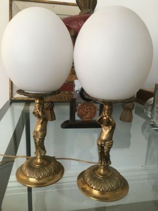 Art Nouveau French Cast Bronze Lamp Base And Opaline Shades 26cm