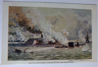 Vintage 1907 Jamestown Exposition Battle Between Monitor & Merrimac Postcard