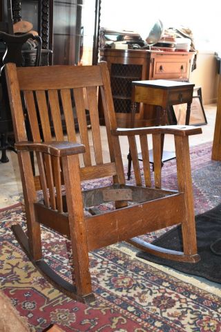 Antique Mission Oak Style Rocker,  Arts & Crafts Rocking Chair