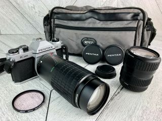 Pentax K1000 35mm Slr Film Vintage Camera W/ Pentax Zoom 70mm - 200mm Lens Euc