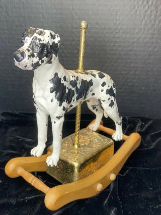 Vintage Large Harlequin Great Dane Dog Rocking Musical Carousel