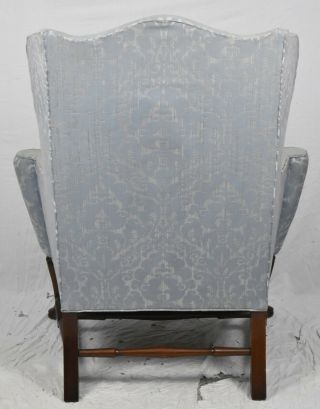 Kittinger Williamsburg Queen Anne Mahogany Wing Chair Blue Damask Fabric CW 44 3