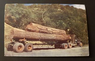 Vintage Postcard Log Truck Big Logs Eugene Oregon Northwest Pacific 1950s