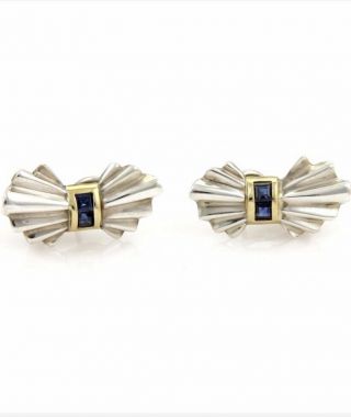 Auth Tiffany & Co Clip Earrings Sterling Silver/14k Gold/sapphire Vtg