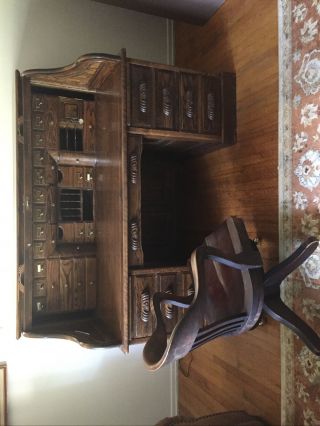 Antique Solid Oak Roll - Top Desk