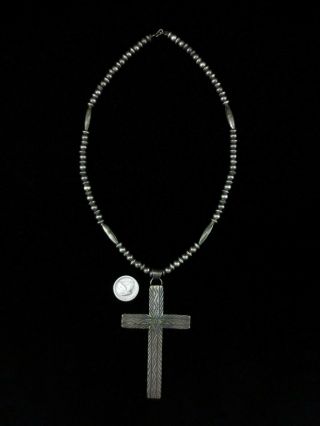 Vintage Navajo Cross Necklace - Sterling Silver - Large And Heavy