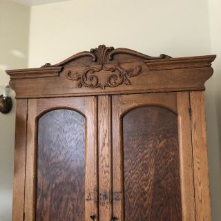 Antique Oak Armoire/Wardrobe From Brooklyn Church With Shelves And Drawer 4