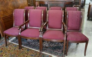 Set of 8 Henredon Upholstered Dining Chairs | Burgundy 2