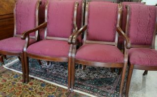 Set of 8 Henredon Upholstered Dining Chairs | Burgundy 4