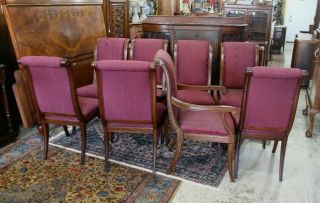 Set of 8 Henredon Upholstered Dining Chairs | Burgundy 6