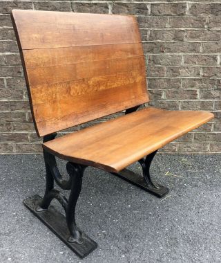 Antique Vintage Wrought Iron & Wood Student School Desk Chair Fold Down Seat