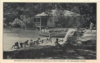 Old Real Photo Postcard Of Boys On Sandy Beach At Camp Arcadia - Belgrade,  Maine