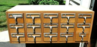 Vintage Oak 15 Drawer Card File Cabinet Apothecary Parts Storage Cabinet Chest