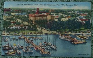 Vintage Color Tone Postcard,  St.  Petersburg Yacht Club,  St.  Petersburg Florida