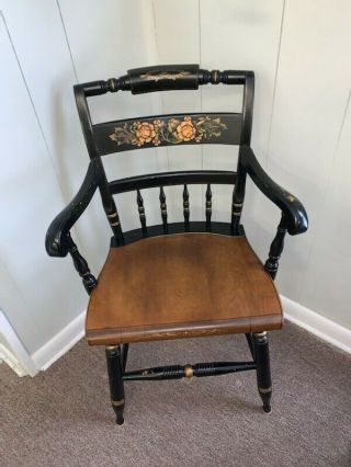 L.  Hitchcock Stenciled Black Harvest Inn Solid Maple Arm Chair