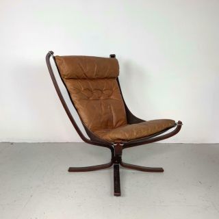 Vintage Brown Leather Falcon Chair By Sigurd Resell Ressell High Back 2924