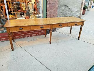 Victorian Antique 8 foot Oak Harvest library table with 6 legs & 4 drawers 2