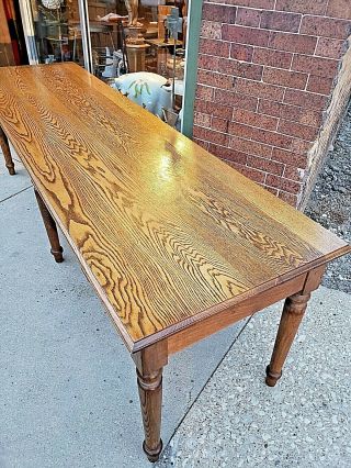Victorian Antique 8 foot Oak Harvest library table with 6 legs & 4 drawers 6