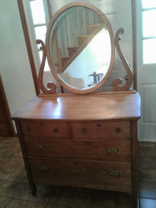 Antique Oak Dresser With Beveled Mirror - Local