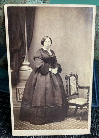 Antique Cdv Photo Civil War Era Woman In Lovely Dress Signed