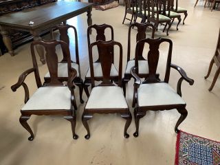 Henkel Harris Solid Mahogany Set Of 6 Queen Anne Style Dining Room Chairs 1095