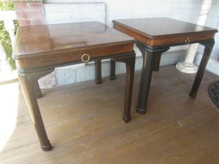 Vintage Drexel Heritage Asian Style Burlwood Inlay Tables (pair)