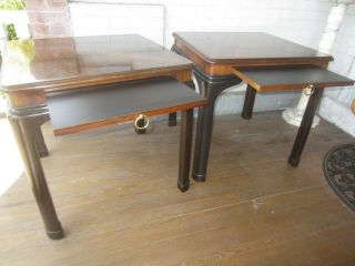 Vintage Drexel Heritage Asian style Burlwood Inlay Tables (Pair) 2