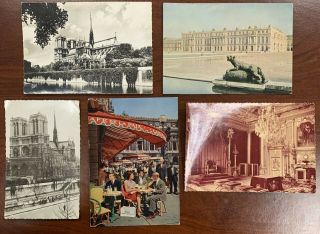 5 Vintage Postcards France - Notre Dame,  Paris,  Versailles,  Fontainebleau