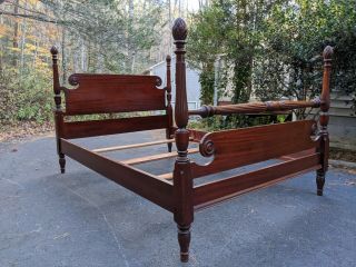Vintage Mahogany Double Size Four Poster Bed Turned Spindles & Pineapple Finials 2
