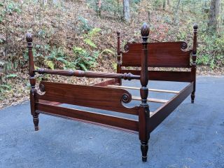 Vintage Mahogany Double Size Four Poster Bed Turned Spindles & Pineapple Finials 6