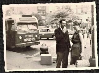 Antique Vintage Photograph Man & Woman Standing On Corner By Bus - York City