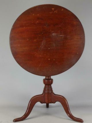 Rare 18th C Ct Tilt Top Birdcage Tea Table In Cherry Red Paint Varnish