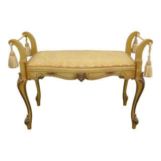 Antique French Provincial Louis Xv Style Carved Wood Gold Bench W Tassels 1936