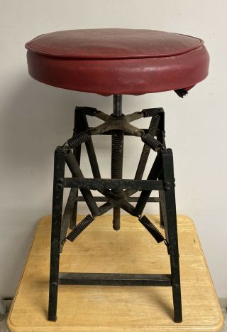 UNUSUAL ANTIQUE SPRING SEAT INDUSTRIAL STOOL CHAIR OSH CABINETE CO.  DAYTON OHIO 2