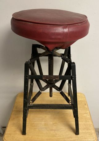UNUSUAL ANTIQUE SPRING SEAT INDUSTRIAL STOOL CHAIR OSH CABINETE CO.  DAYTON OHIO 3
