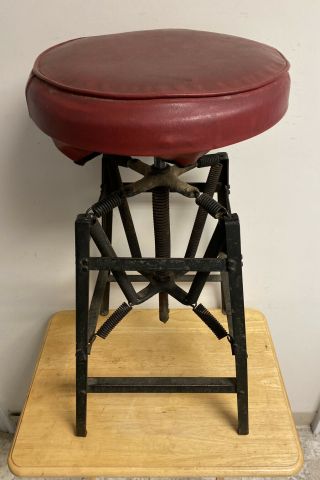 UNUSUAL ANTIQUE SPRING SEAT INDUSTRIAL STOOL CHAIR OSH CABINETE CO.  DAYTON OHIO 4
