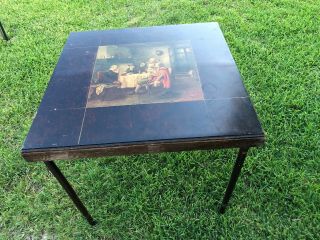 Wood Folding Card Game Table Antique,  It Says: Gp 1856 & Has Artist Signature