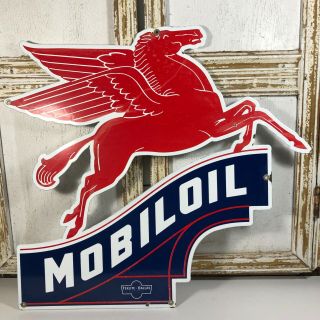 Vintage Porcelain Mobiloil Motor Oil Gasoline Pegasus Service Station Sign