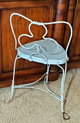 Vintage 1920 ' s Antique Twisted Iron Ice Cream Parlor Chair Triangle Seat - Rare 3