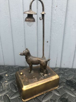Antique / Vintage Spelter Pocket Watch Holder Stand Dog Bedside Lamp