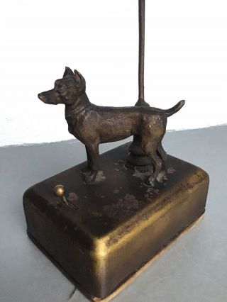 ANTIQUE / VINTAGE SPELTER POCKET WATCH HOLDER STAND DOG BEDSIDE LAMP 3