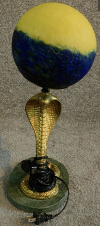Art Deco Gilded Bronze Cobra Lamp With Blown Glass Globe Shade 2